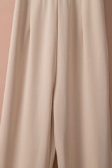 Apricot Bracelet Sleeve Waist Tie Wide Leg Jumpsuit