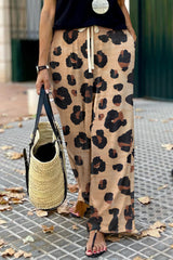 Leopard Drawstring Wide Leg Casual Pants - Shopit4lessnow