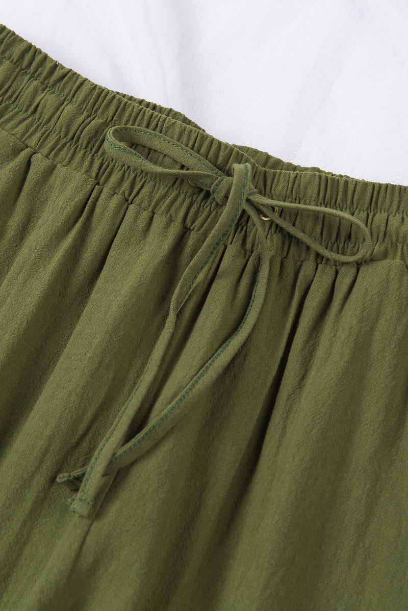 Green Drawstring Elastic Waist Pockets Long Straight Legs Pants - Shopit4lessnow