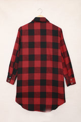 Red Turn-down Collar Plaid Shirt Coat