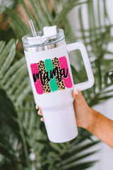 White mama Leopard Colorblock Handle Portable Cup 40oz - Shopit4lessnow
