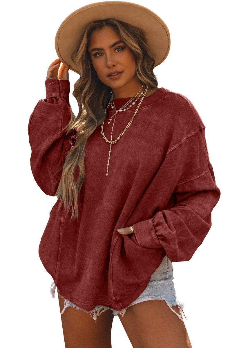 Red Exposed Seam Twist Open Back Oversized Sweatshirt