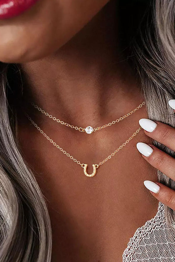 Gold Horseshoe Layered Chopped Necklace - Shopit4lessnow