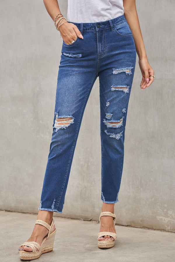 Light Blue Distressed Boyfriend Denim Pants - Shopit4lessnow