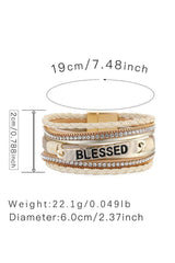 Beige BLESSED Rhinestone Braided Detail Buckle Bracelet - Shopit4lessnow