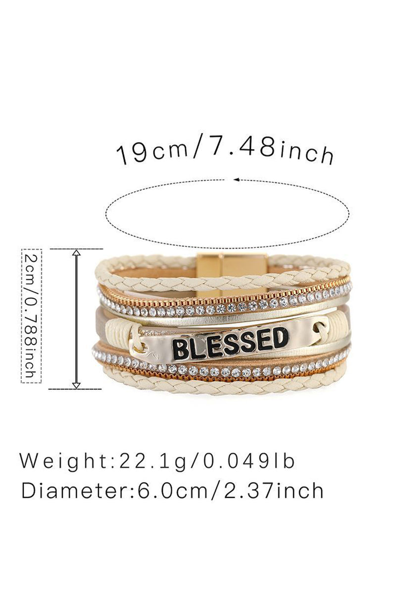 Beige BLESSED Rhinestone Braided Detail Buckle Bracelet - Shopit4lessnow