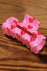 Pink Double Heart Printed Valentines Fashion Hair Claw