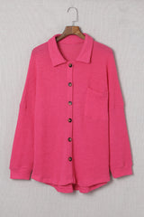 Pink Waffle Knit Button Up Casual Shirt - Shopit4lessnow