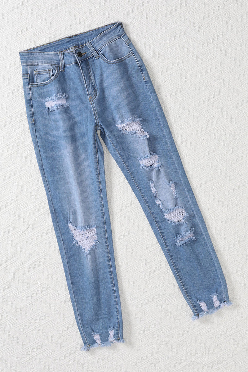 Light Blue Distressed Boyfriend Denim Pants - Shopit4lessnow