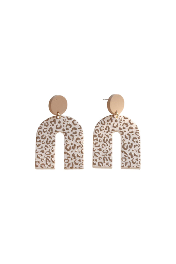 Beige Neutral Animal Print U Shaped Earrings - Shopit4lessnow