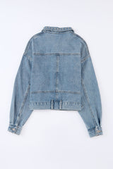 Sky Blue Rivet Studded Pocketed Denim Jacket