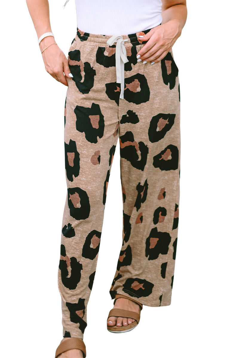 Leopard Drawstring Wide Leg Casual Pants - Shopit4lessnow