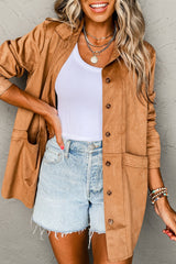 Camel Faux Suede Button Up Jacket