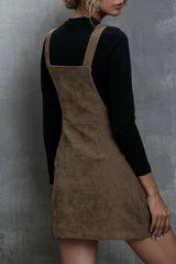 Brown O-ring Zip Up  Pocketed Corduroy Dress