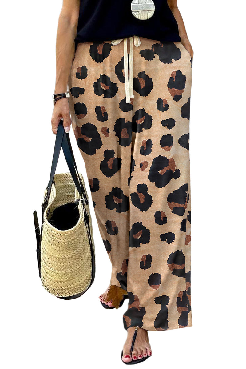 Leopard Drawstring Wide Leg Casual Pants - Shopit4lessnow