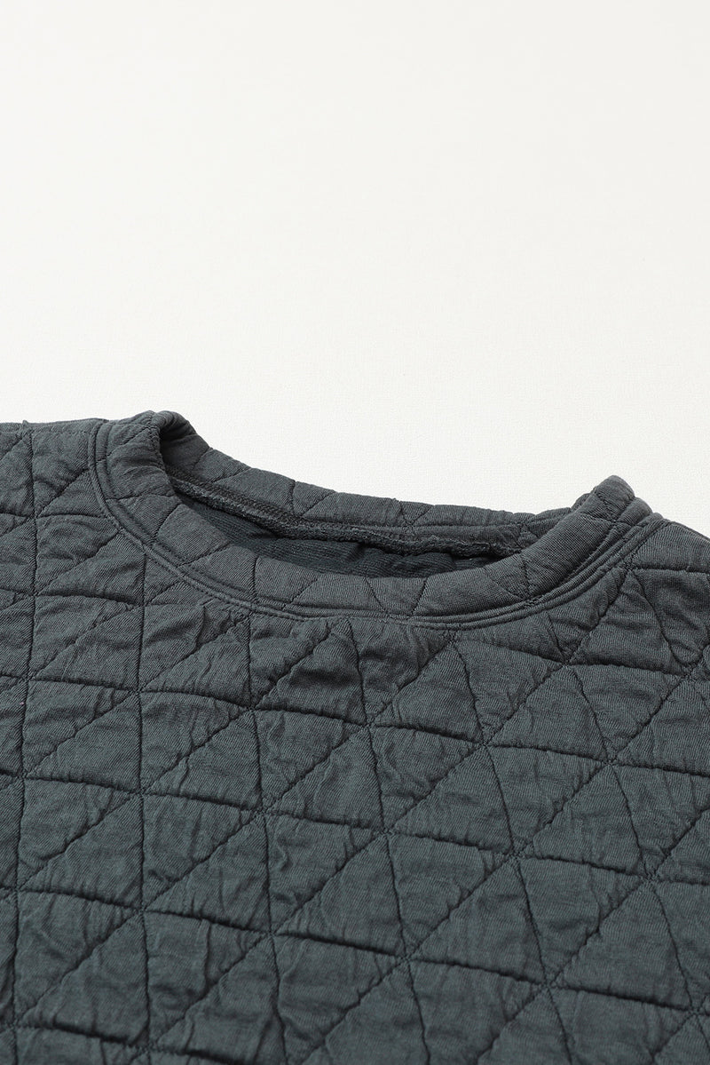 Dark Grey Solid Quilted Pullover and Pants Outfit