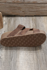 Brown Braided Detail Criss Cross Platform Slippers - Shopit4lessnow