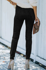 Black High Waist Faux Suede Skinny Leggings