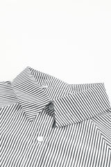 Smocked Cuffed Striped Boyfriend Shirt with Pocket - Shopit4lessnow