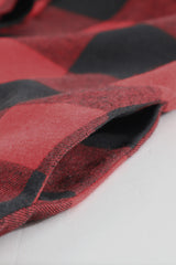 Red Turn-down Collar Plaid Shirt Coat