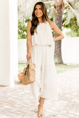 Apricot Sleeveless Ankle Length Wide Leg Jumpsuit - Shopit4lessnow