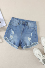 Light Blue Frayed Hem Denim Shorts - Shopit4lessnow