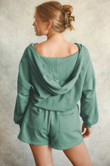 Blue French Terry Hoodie Romper - Shopit4lessnow