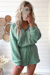 Blue French Terry Hoodie Romper - Shopit4lessnow