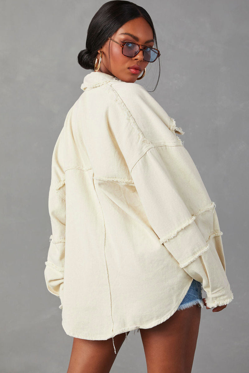 White Frayed Exposed Seam Denim Jacket