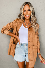 Camel Faux Suede Button Up Jacket