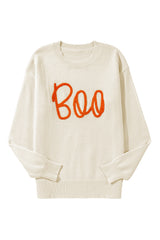 Apricot Boo Knitted Pattern Ribbed Edge Drop Shoulder Sweater