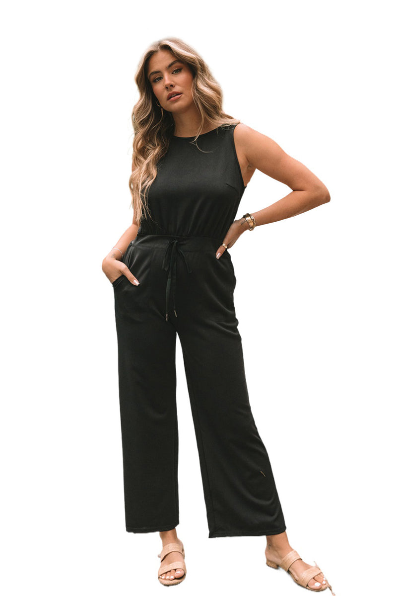 Black Solid Sleeveless Wide Leg Jumpsuit - Shopit4lessnow