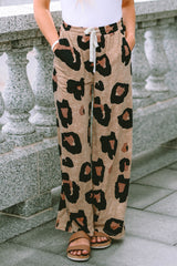 Leopard Drawstring Wide Leg Casual Pants - Shopit4lessnow