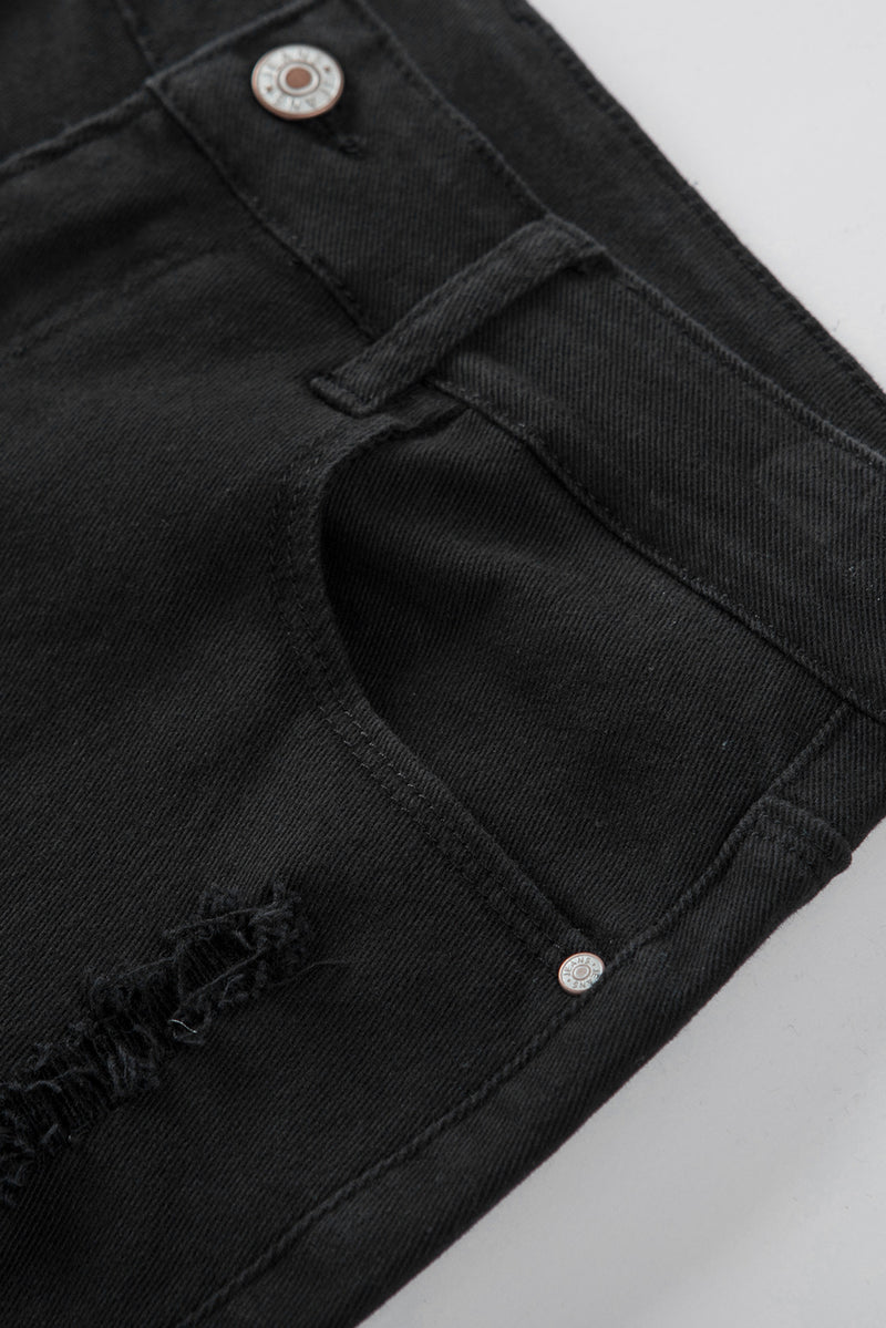 Black Solid Color Distressed Denim Shorts - Shopit4lessnow