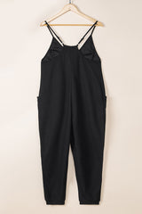 Black Textured Sleeveless V-Neck Pocketed Casual Jumpsuit - Shopit4lessnow