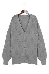 Gray Plus Size Knitted Hollow out Button up Cardigan