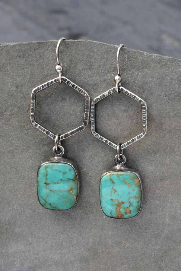 Green Vintage Turquoise Geometric Drop Earrings - Shopit4lessnow