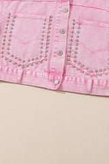 Pink Rivet Studded Pocketed Denim Jacket