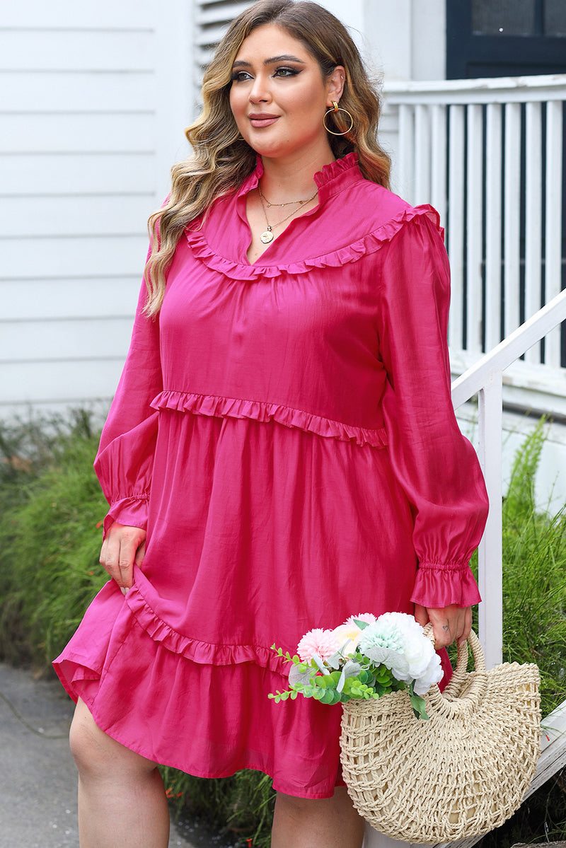 Rose Plus Size Ruffled Bubble Sleeve Dress