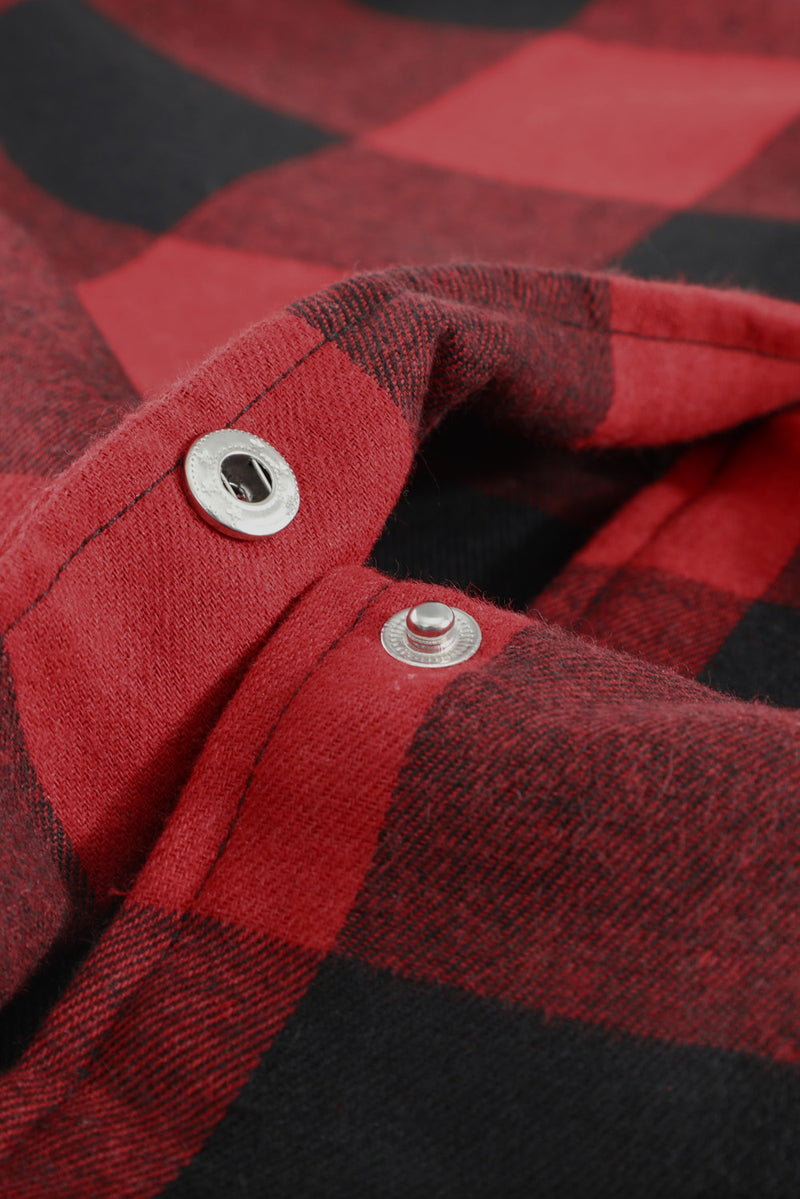 Red Turn-down Collar Plaid Shirt Coat