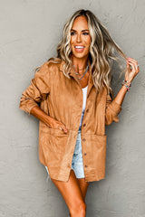 Camel Faux Suede Button Up Jacket