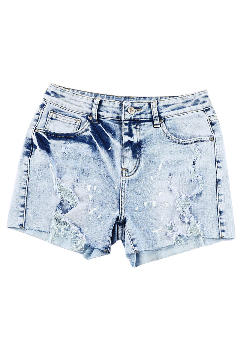 Sky Blue Distressed Bleached Denim Shorts - Shopit4lessnow
