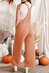 Orange Pocketed Drawstring Wide Leg Overalls