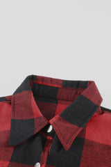 Red Turn-down Collar Plaid Shirt Coat