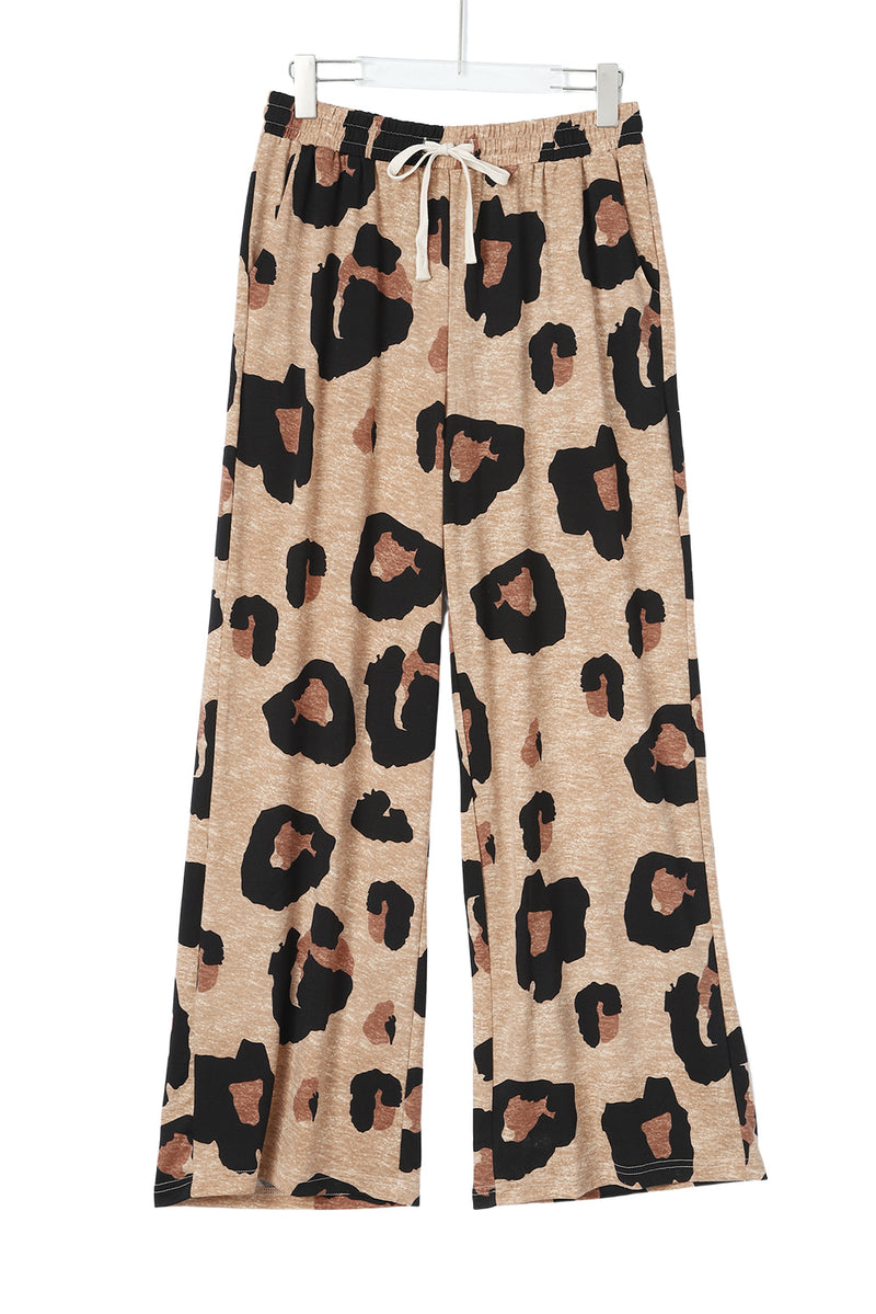 Leopard Drawstring Wide Leg Casual Pants - Shopit4lessnow