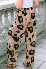 Leopard Drawstring Wide Leg Casual Pants - Shopit4lessnow