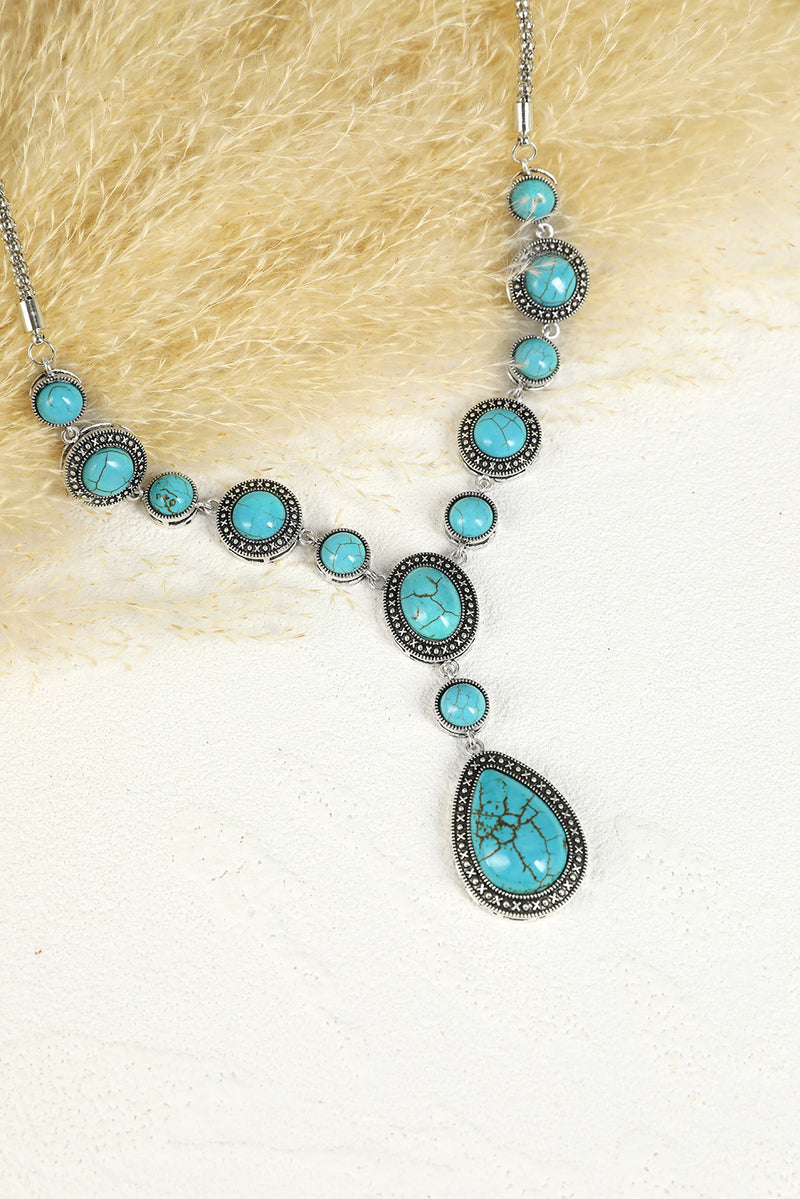 Green Crackle Turquoise Water Drop Accent Necklace - Shopit4lessnow