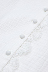 White Lace Crochet Trim Deep V Neck Textured Blouse - Shopit4lessnow