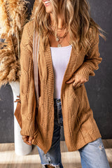 Khaki Ribbed Trim Eyelet Cable Knit Cardigan