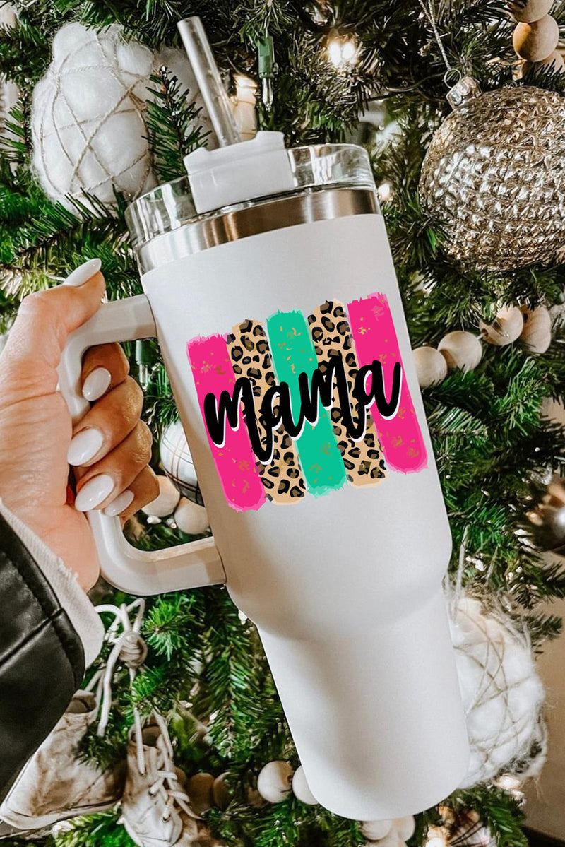 White mama Leopard Colorblock Handle Portable Cup 40oz - Shopit4lessnow